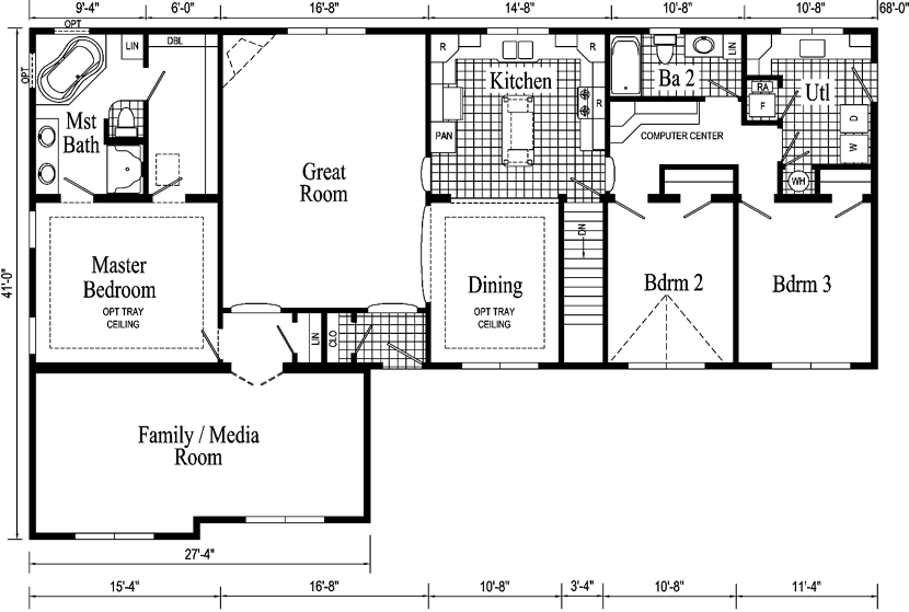 Quincy II Model HF117-A Ranch Home - Floor Plan